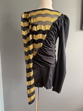 Black & Gold Sequin Stripe Asymmetric Dance Costume -Jazz/Tap